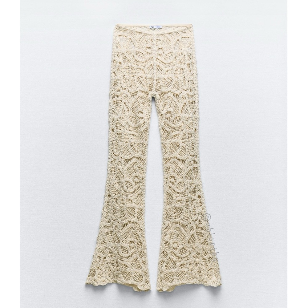 Zara FLARED CROCHET PANTS - Picture 2 of 7